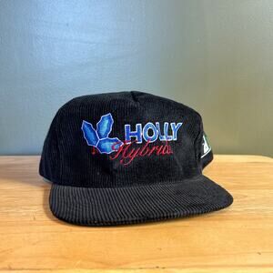 Vintage Holly Hybrids Seed Corn Black Corduroy K-Products Snapback Hat